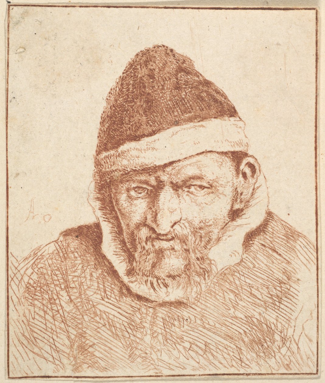 Vieil homme au col blanc et au chapeau pointu - Adriaen van Ostade