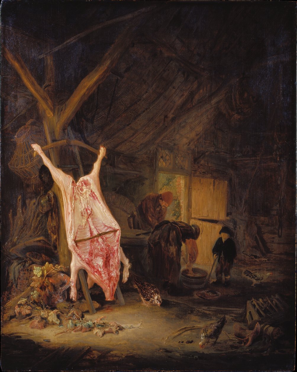 Porc abattu dans une grange - Adriaen van Ostade