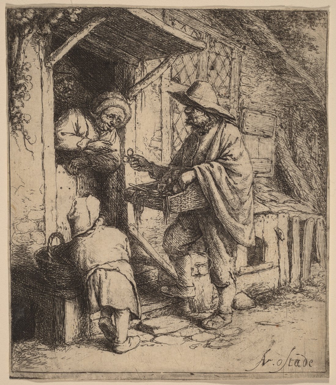 Marchand ambulant vendant des lunettes à la porte - Adriaen van Ostade