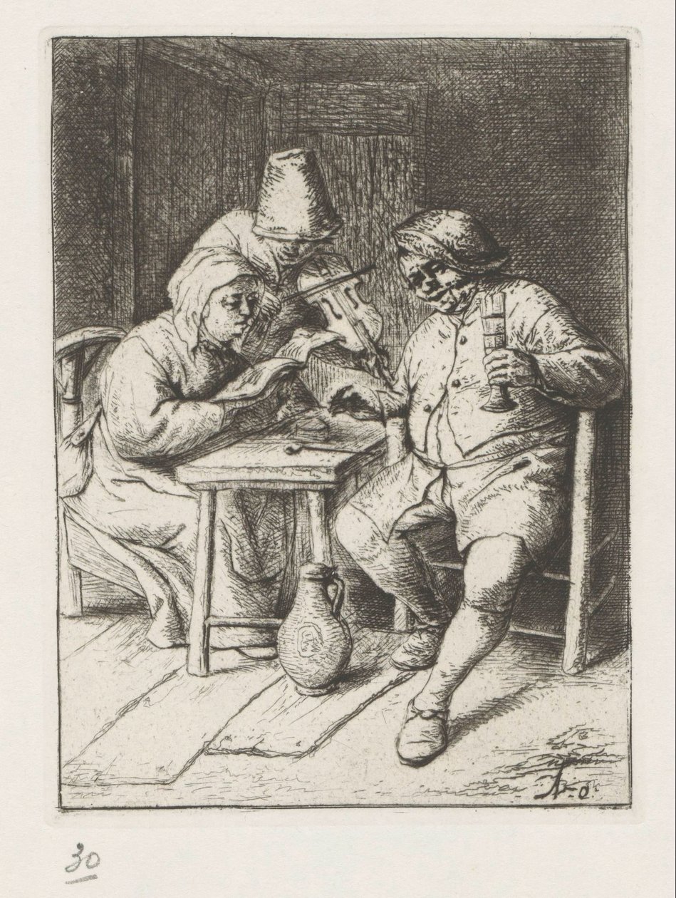 Violoniste et un homme et une femme chantant - Adriaen van Ostade
