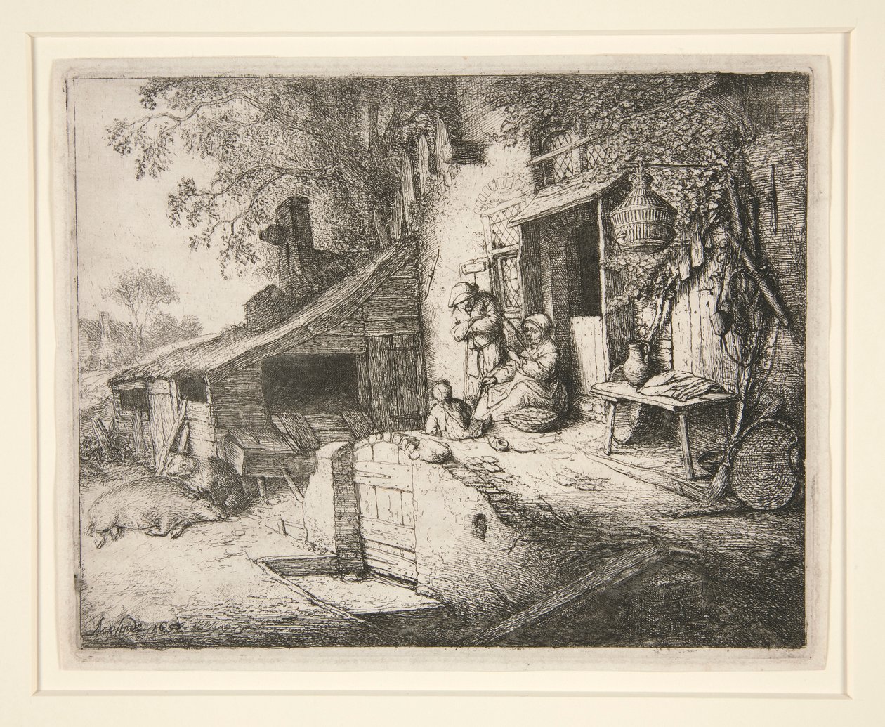 Femme filant à la porte d
