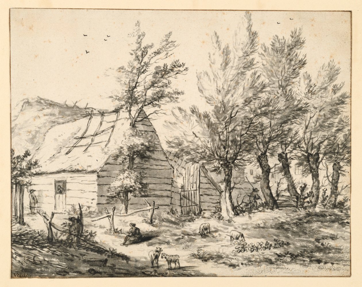 Ferme derrière une rangée de saules têtards - Adriaen van de Velde