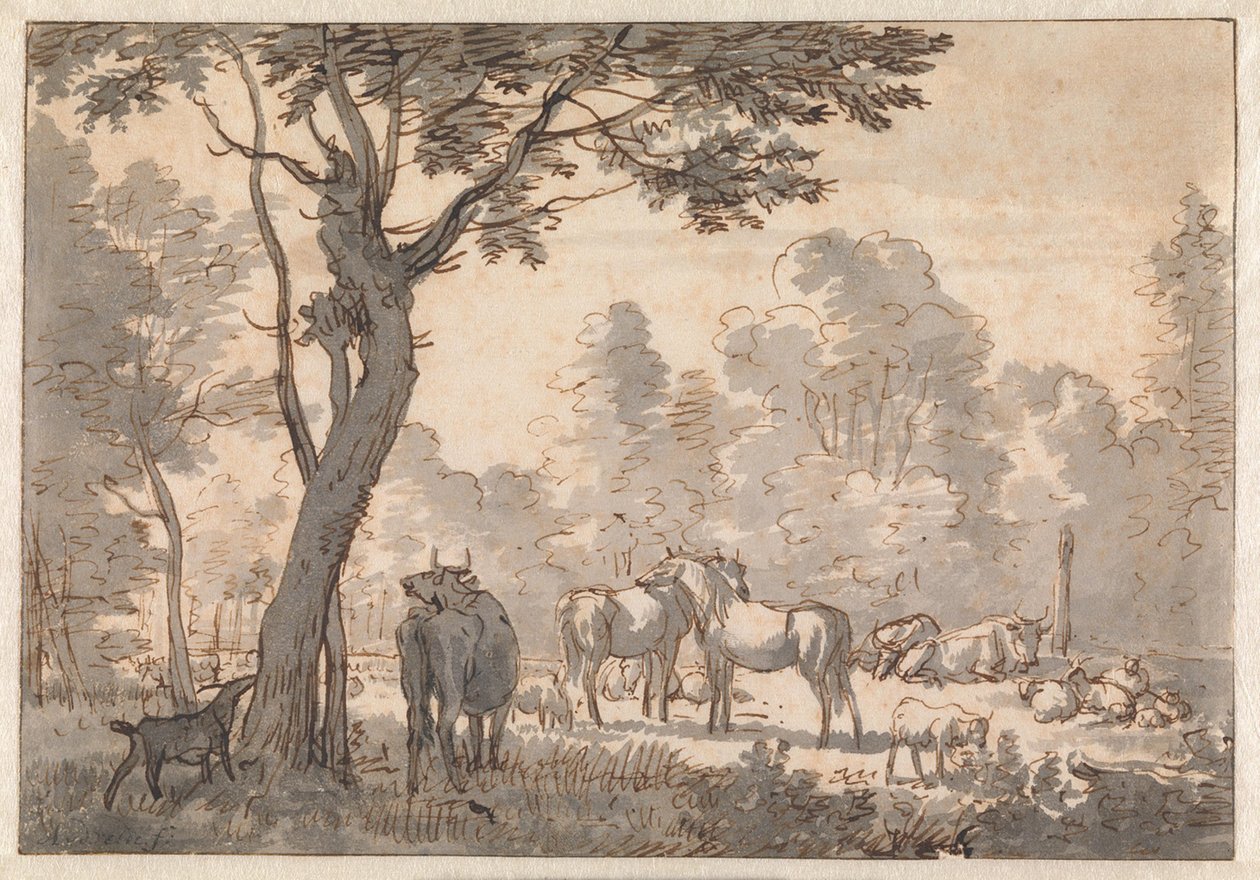 Paysage boisé avec chevaux, vaches et chèvres - Adriaen van de Velde