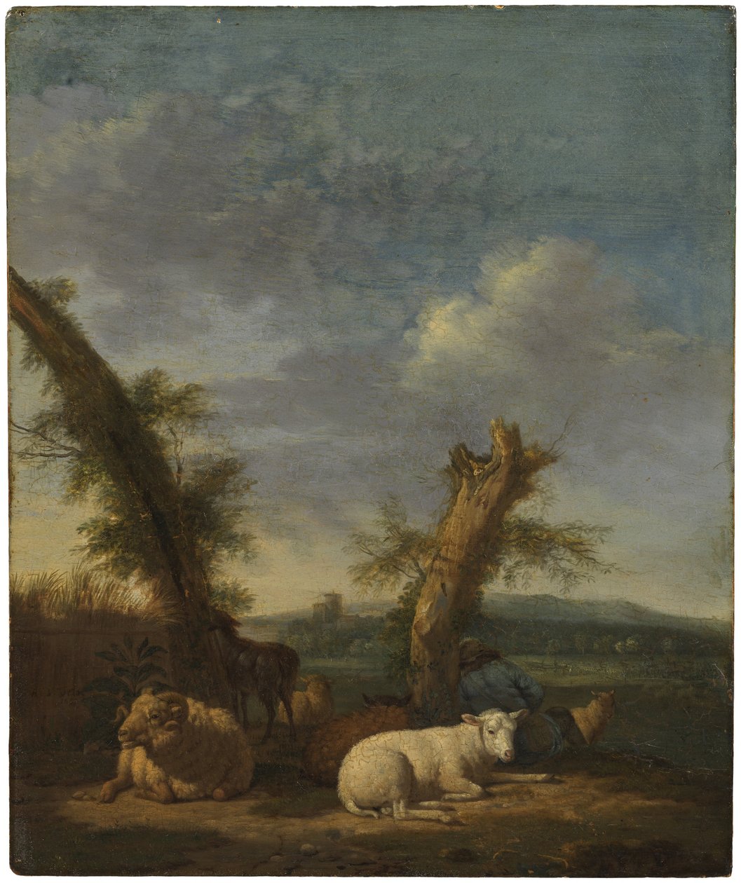 Paysage avec des moutons et un berger endormi - Adriaen van de Velde