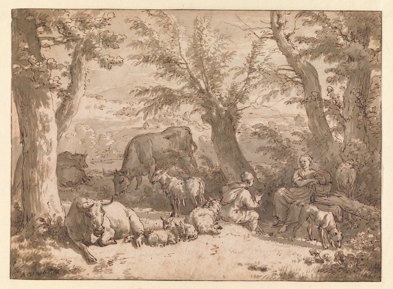 Paysage avec berger, bergère et bétail - Adriaen van de Velde