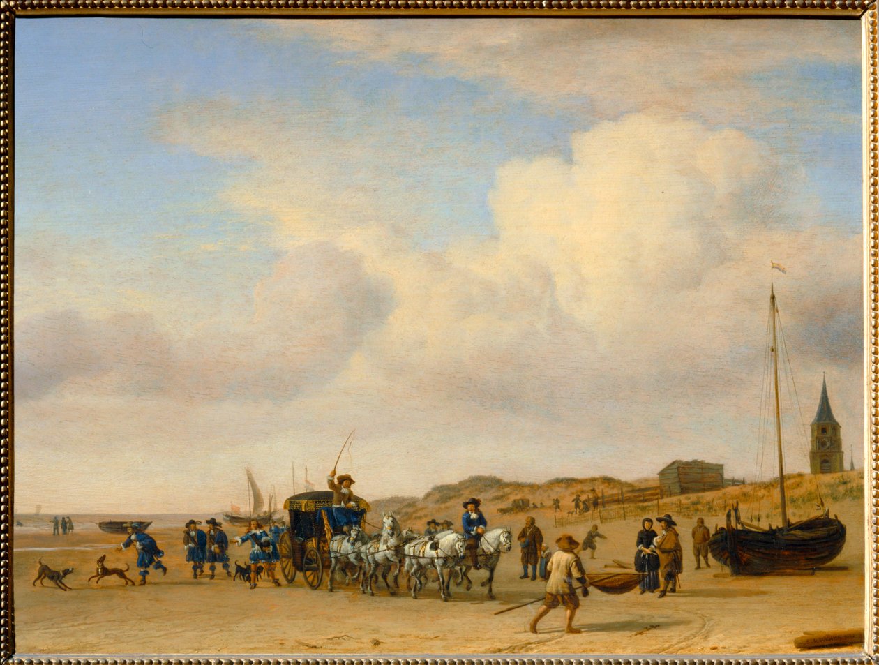 Noble equipage cheminant sur la plage de Scheveningen. 1660 ... - Adriaen van de Velde
