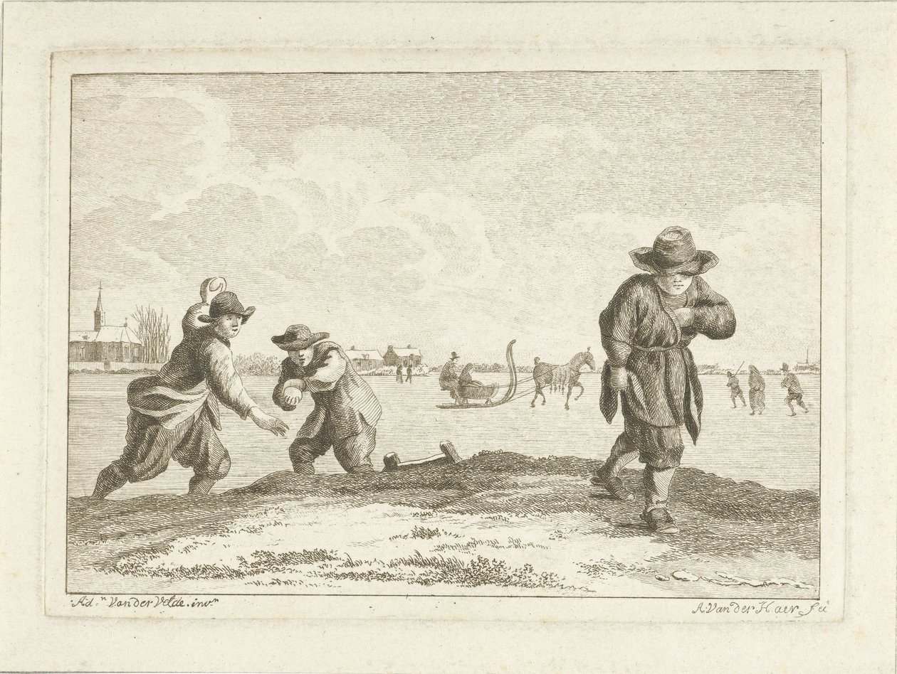Lanceurs de boules de neige, gravé par Anthonij van der Haer, c.1745-85 - Adriaen van de Velde