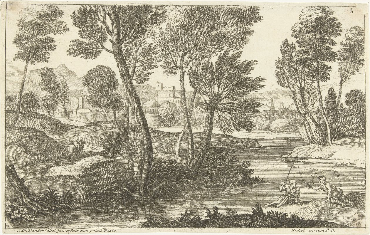 Paysage avec deux pêcheurs - Adriaen van der Kabel