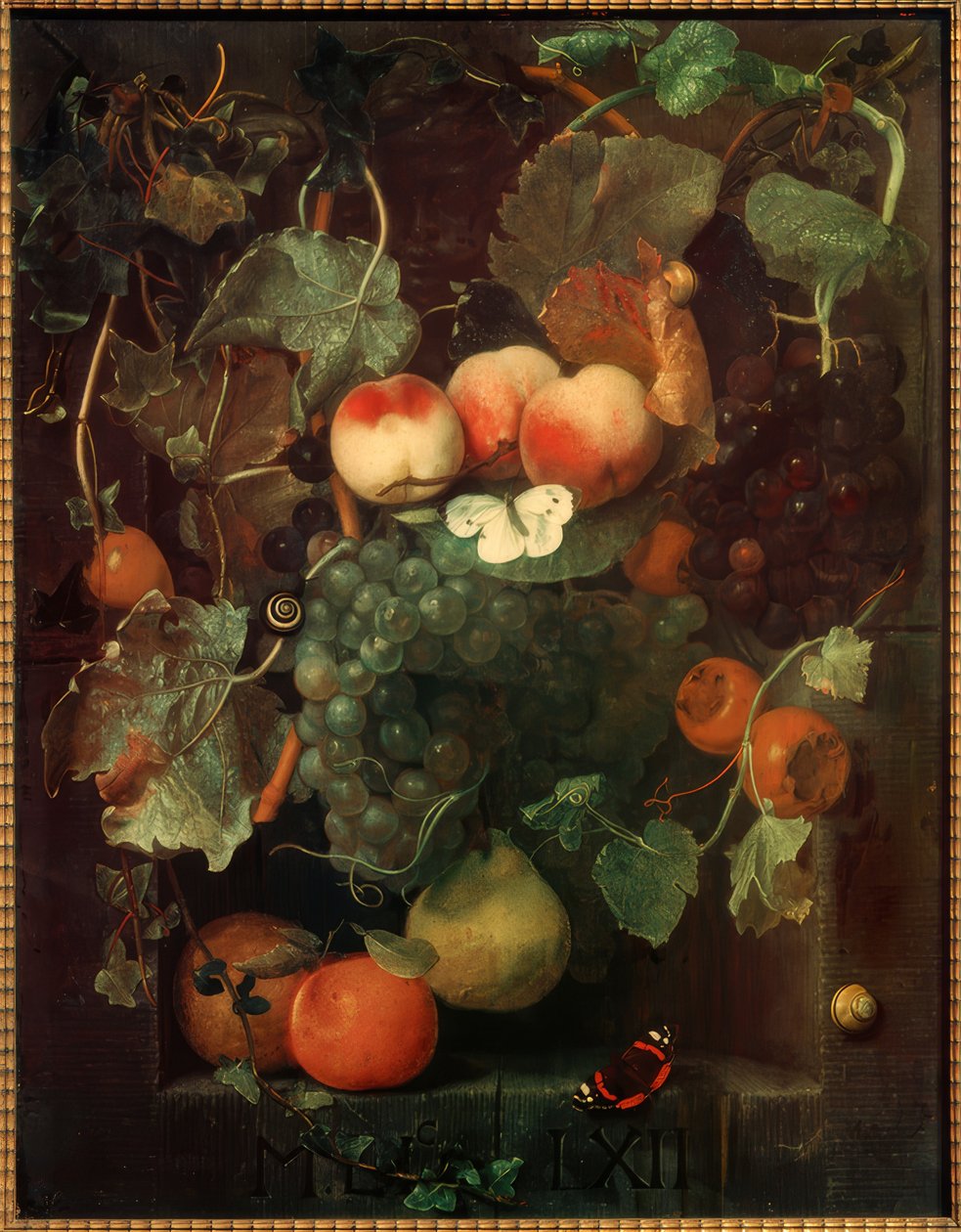 Nature morte de fruits avec papillons et escargots - Adriaen van der Spelt