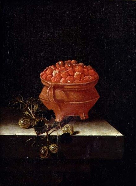Fraises et groseilles sur un rebord de pierre - Adrian Coorte