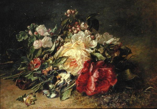 Nature morte avec roses et pensées - Adriana Joanna Haanen