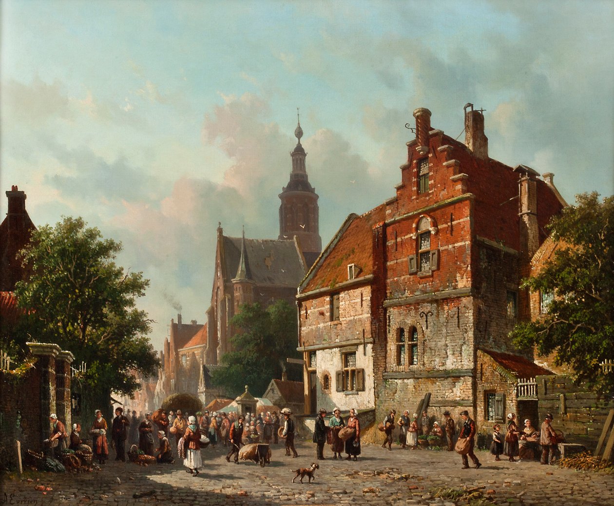 Un marché hollandais en été, 19ème siècle - Adrianus Eversen