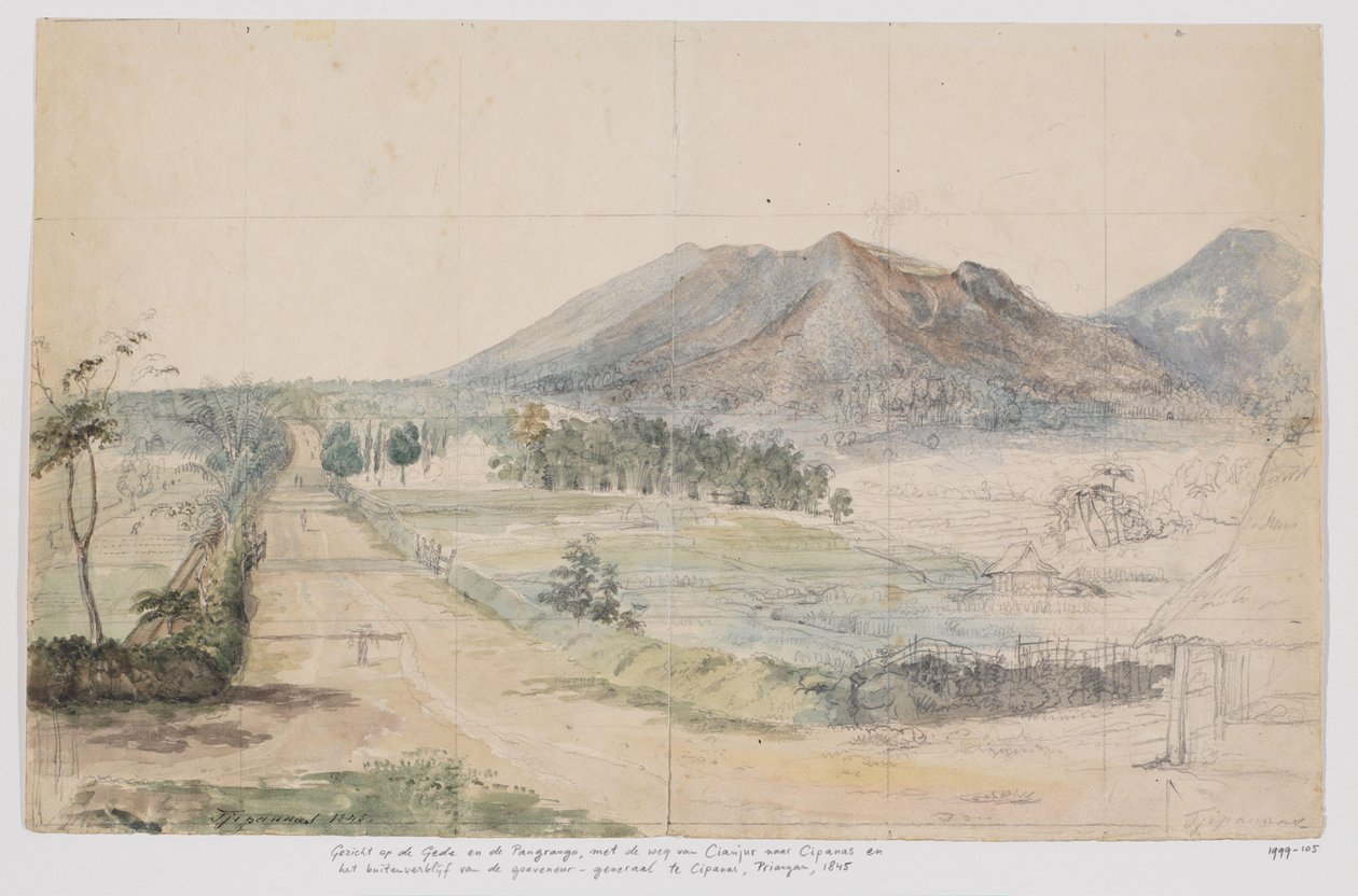Vue sur les volcans Gedé et Pangrango, route Cianjur-Cipanas et résidence du gouverneur général à Cipanas, Priangan, Java occidental - Adrianus Johannes Bik