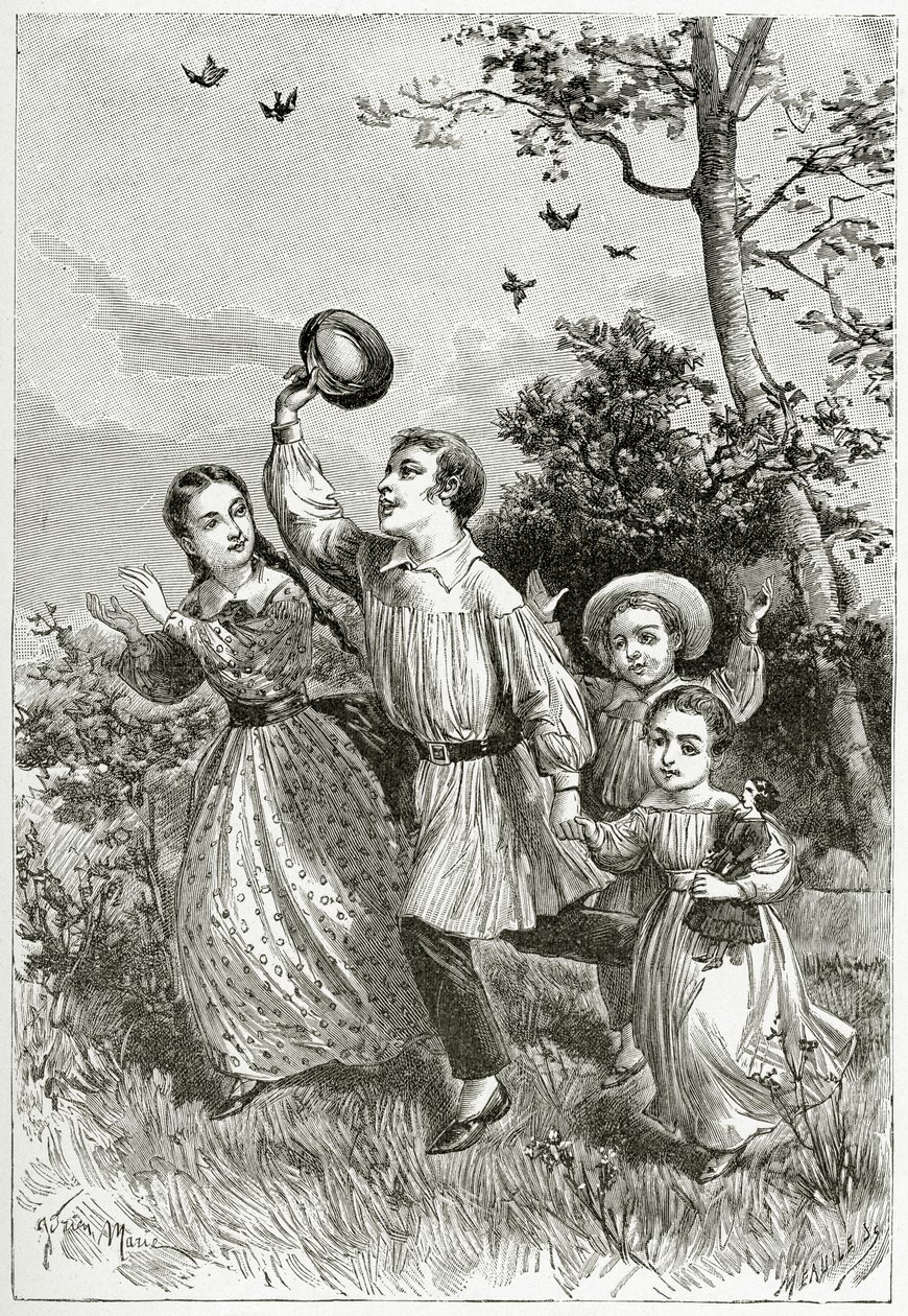 La famille, XIXe siècle (gravure en noir et blanc) - Adrien Emmanuel Marie