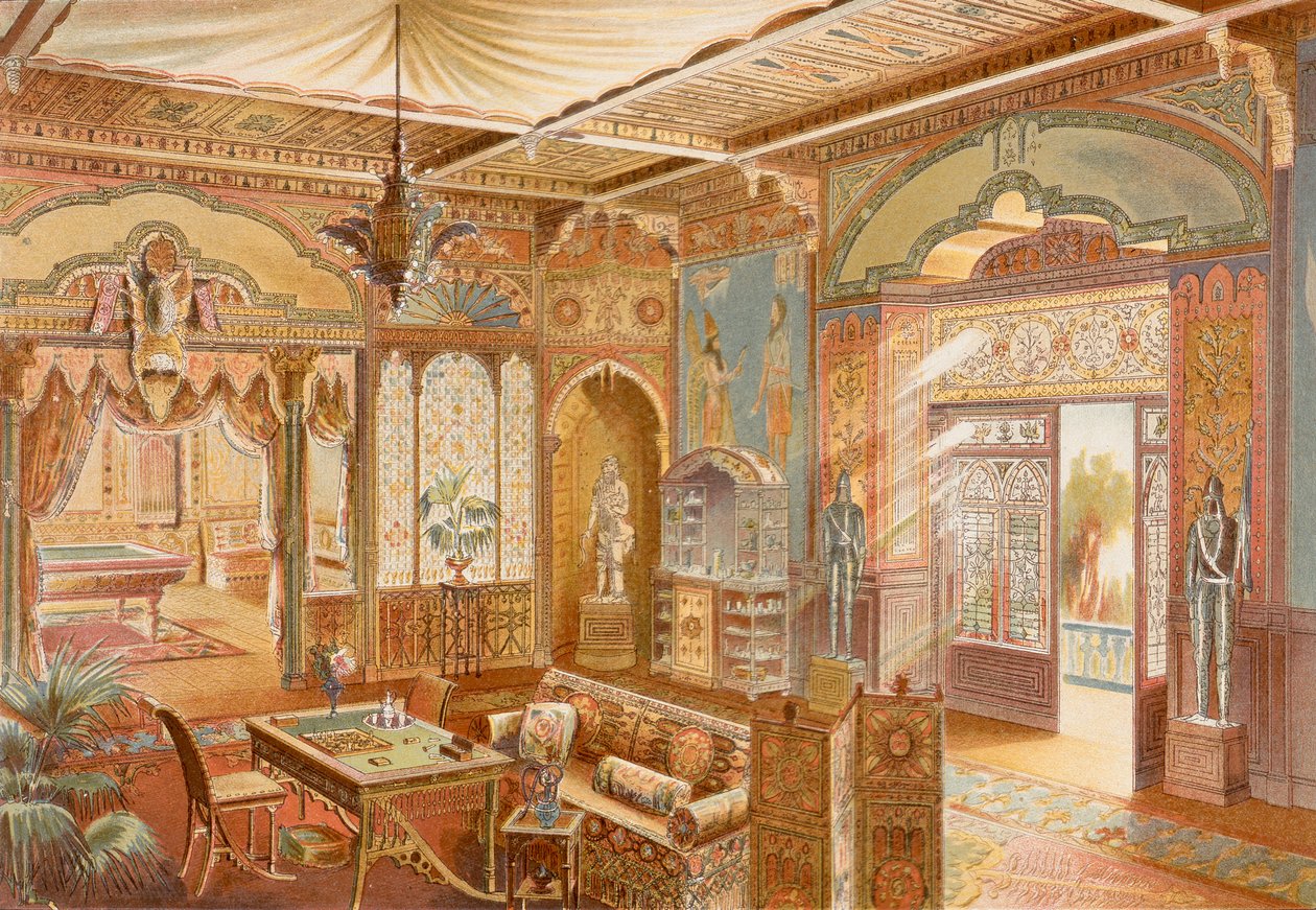 Salle de jeux de style assyrien, illustration de 
