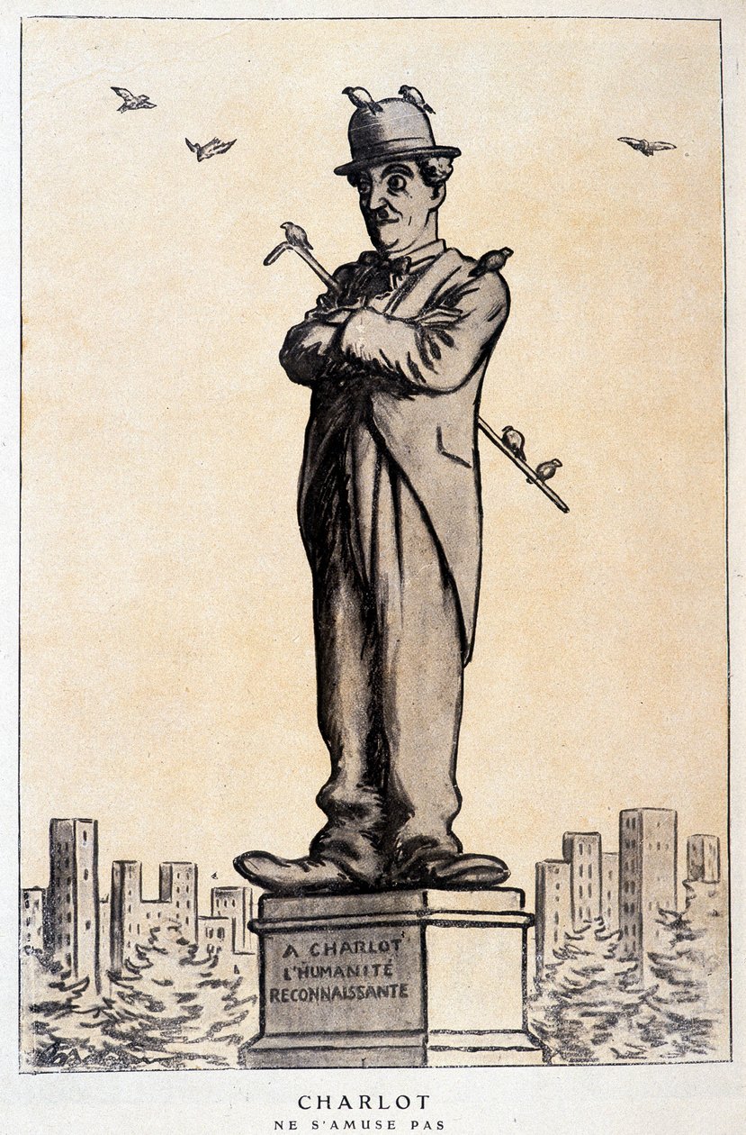 Charlot en statue avec inscription sur le socle : « À Charlot, l