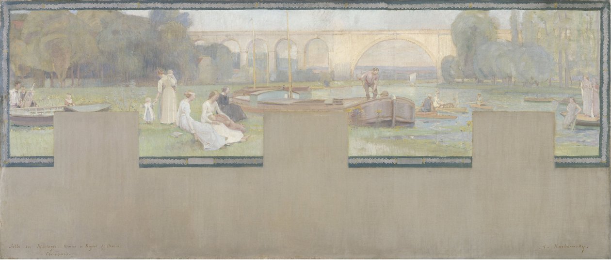 Esquisse pour la mairie de Nogent-sur-Marne : Le repos - la navigation, printemps 1889 - Adrien Karbowsky