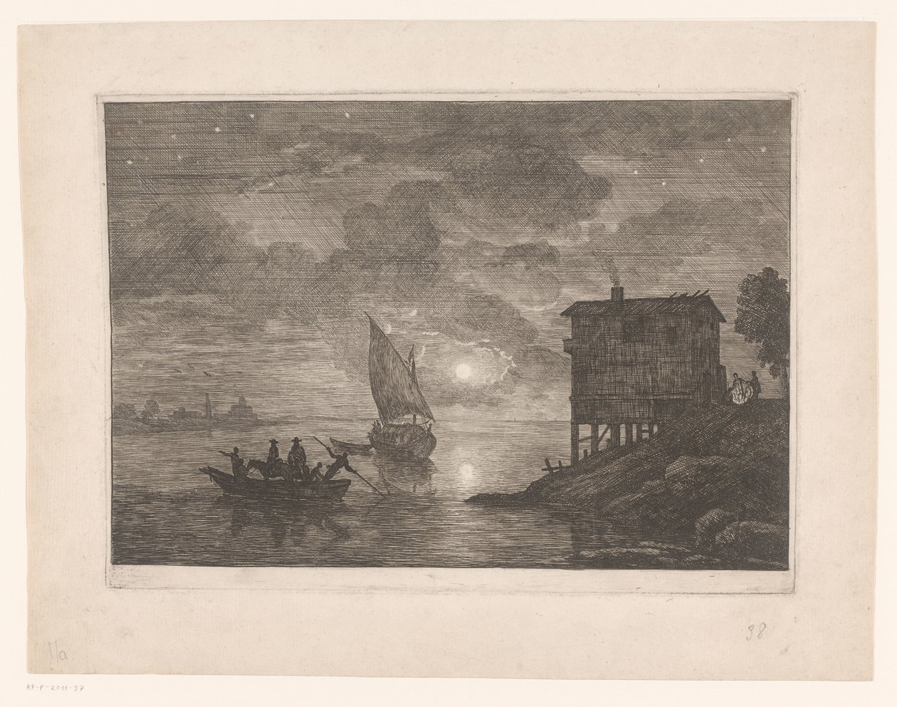 Veerpont bij nacht - Adrien Manglard (attributed to)