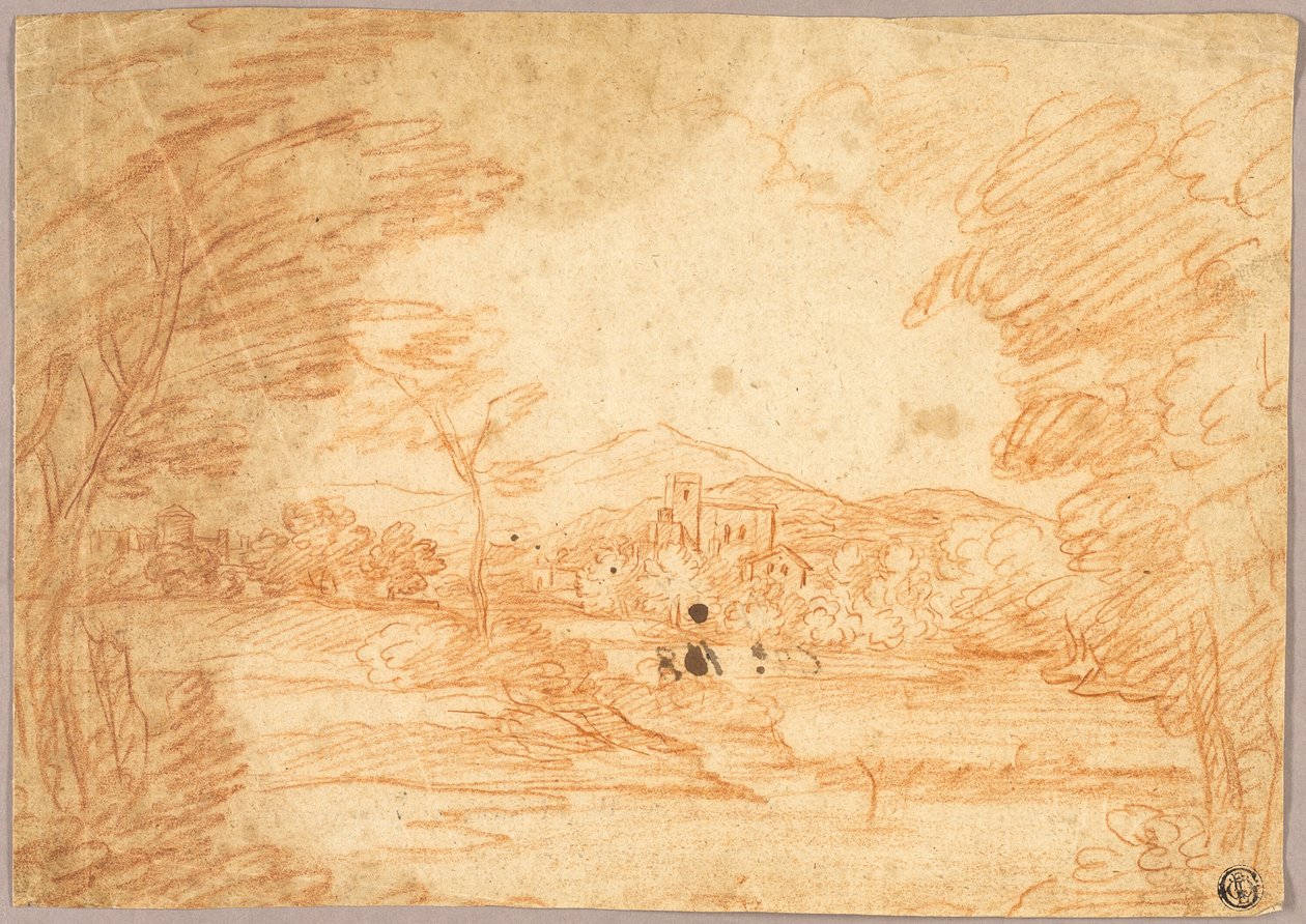 Paysage fluvial avec bâtiments - Adrien Manglard
