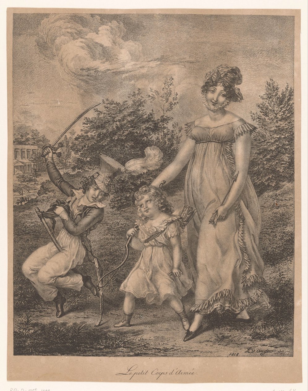 Femme et deux enfants avec des jouets d