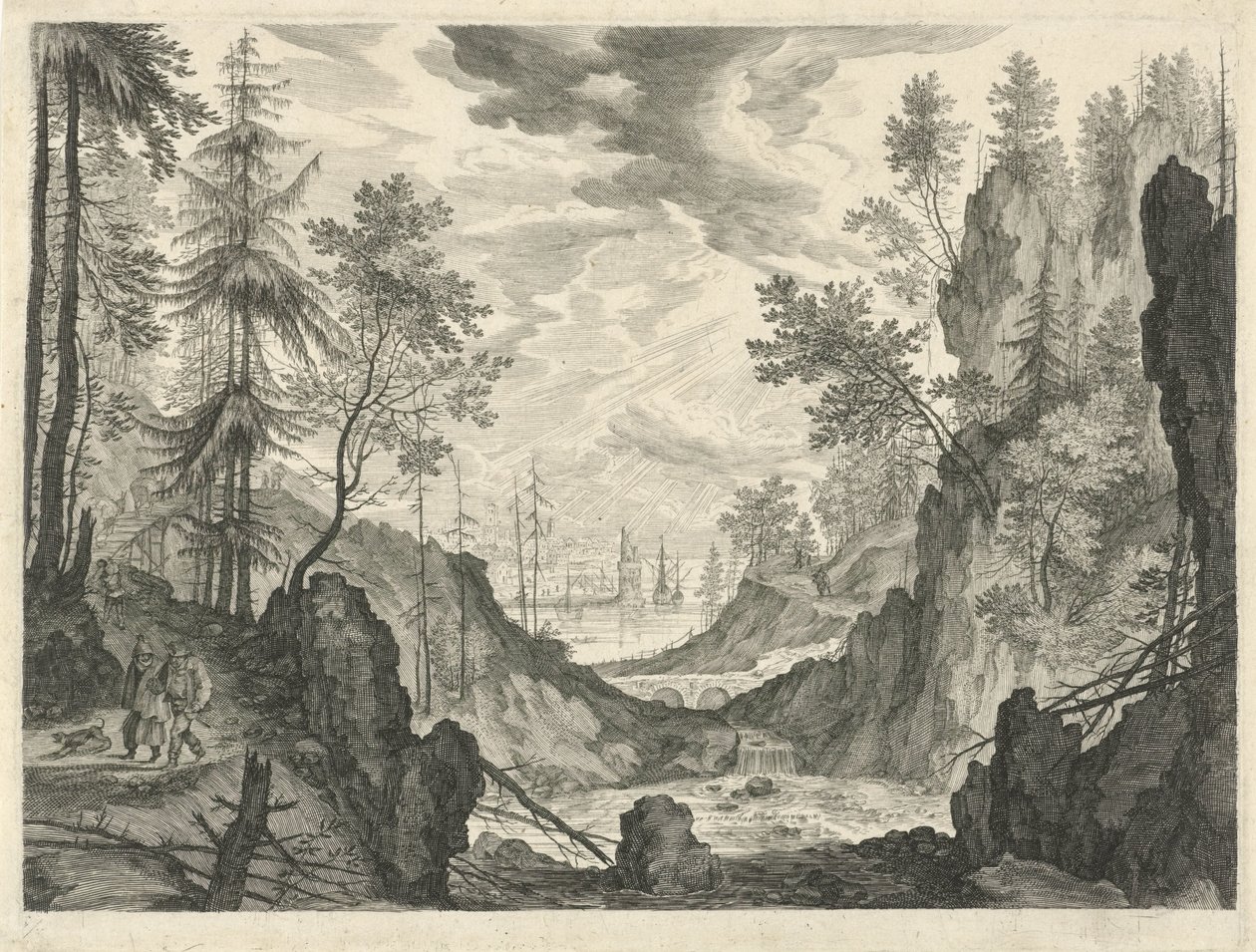 Paysage forestier avec une cascade - Egidius  Sadeler (II)