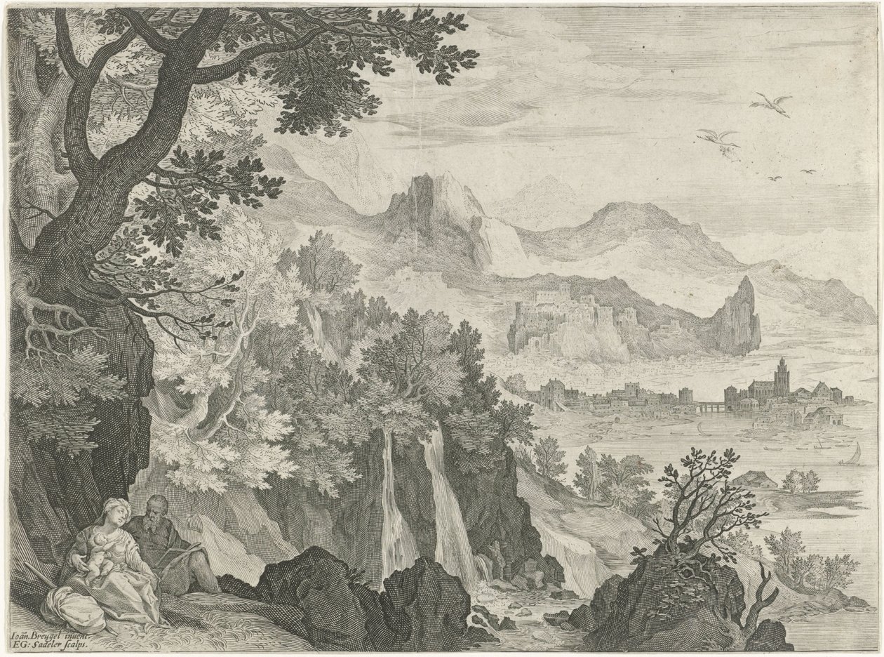 Paysage avec repos pendant la fuite en Égypte - Egidius  Sadeler (II)
