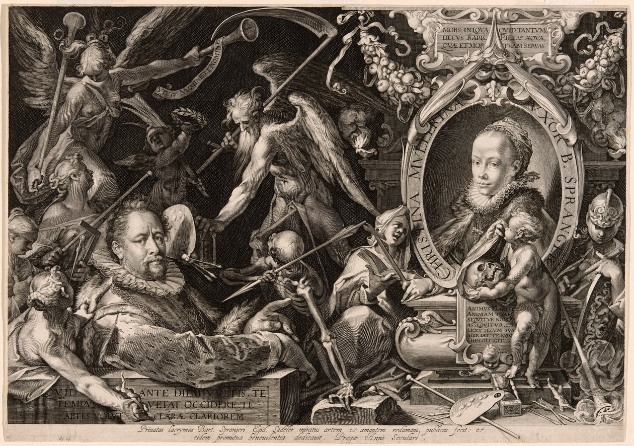 Portrait de Bartolomaeus Spranger avec une allégorie de la mort de sa femme, Christina Müller - Aegidius Sadeler II