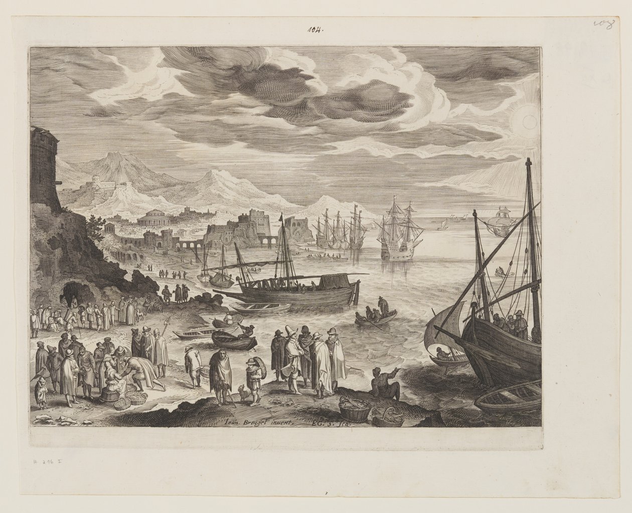 Bord de mer avec pêcheurs et poissonniers - Aegidius Sadeler II