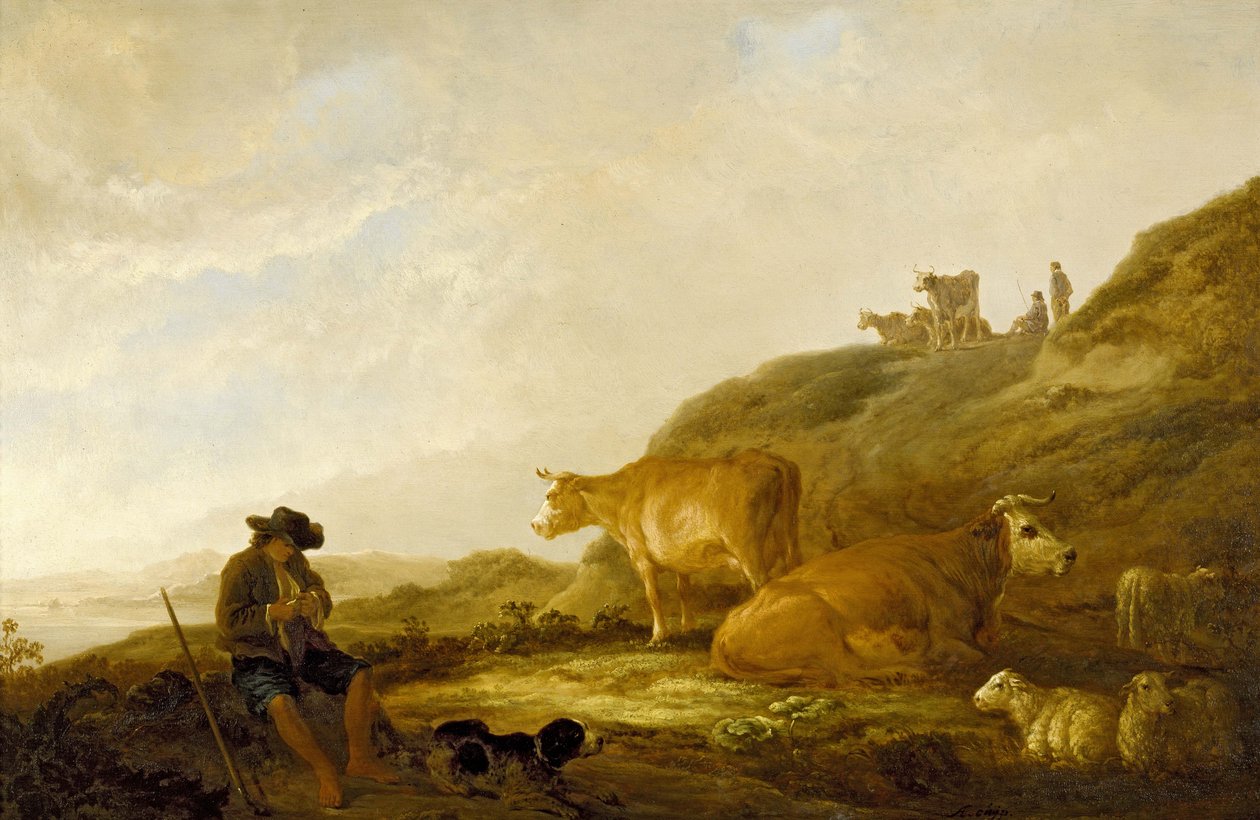 Berger assis avec des vaches et des moutons dans un pré, 1644 - Aelbert Cuyp