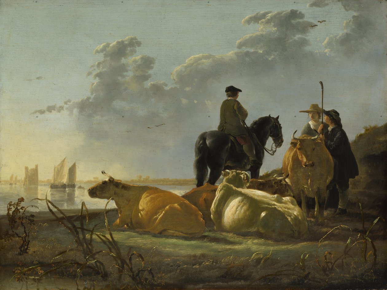 Paysans et bétail au bord de la Merwede - Aelbert Cuyp