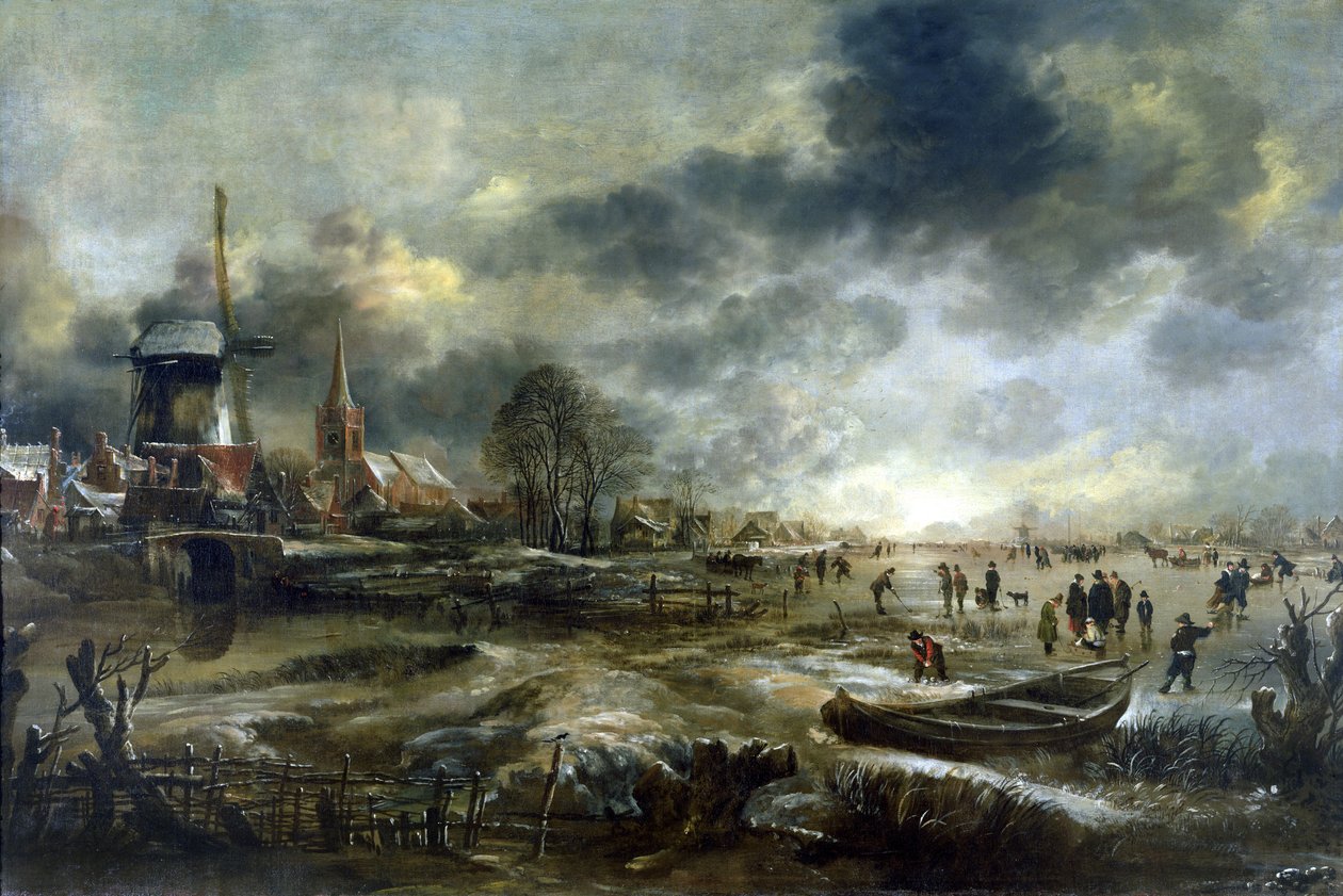 Scène de rivière gelée - Aert van der Neer