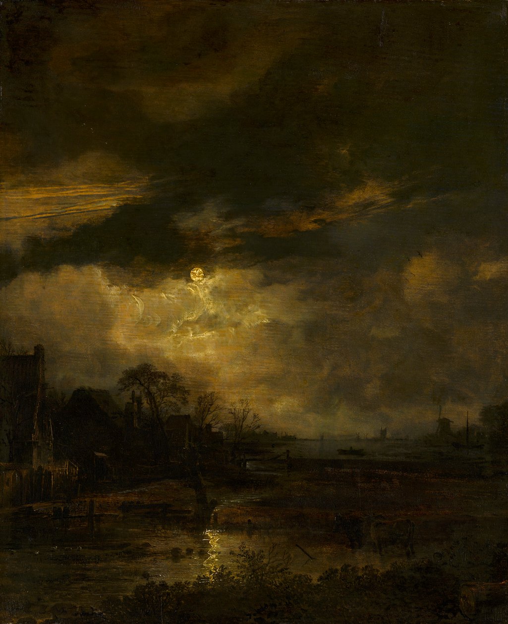 Paysage au coucher du soleil - Aert van der Neer