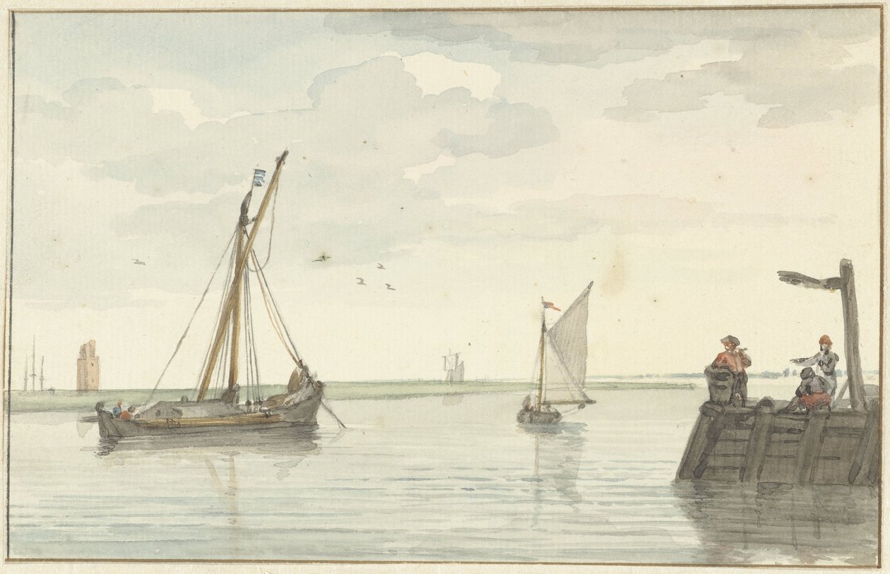 Le phare en pierre et la jetée de Durgerdam - Aert Schouman