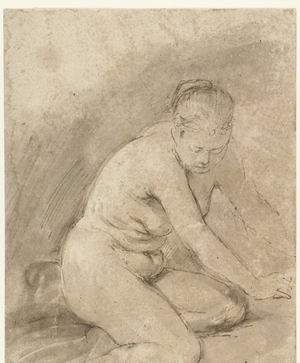 Femme nue agenouillée avec les bras étendus - Aert de Gelder (attributed to)