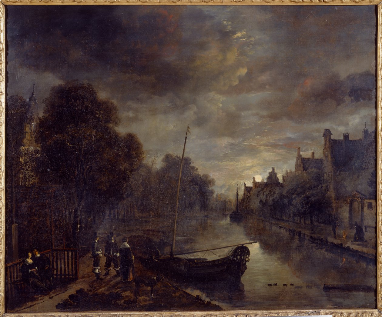 Un canal dans une ville hollandaise au clair de lune - Aert van der Neer