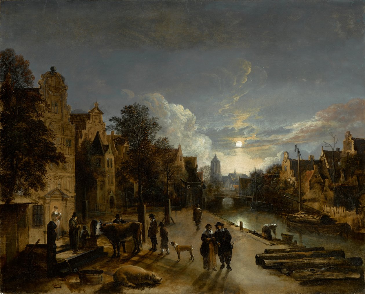 Scène de canal au clair de lune, vers les années 1660 - Aert van der Neer