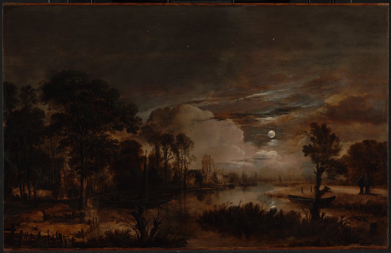Paysage au clair de lune avec vue sur la nouvelle rivière Amstel et le château de Kostverloren - Aert van der Neer