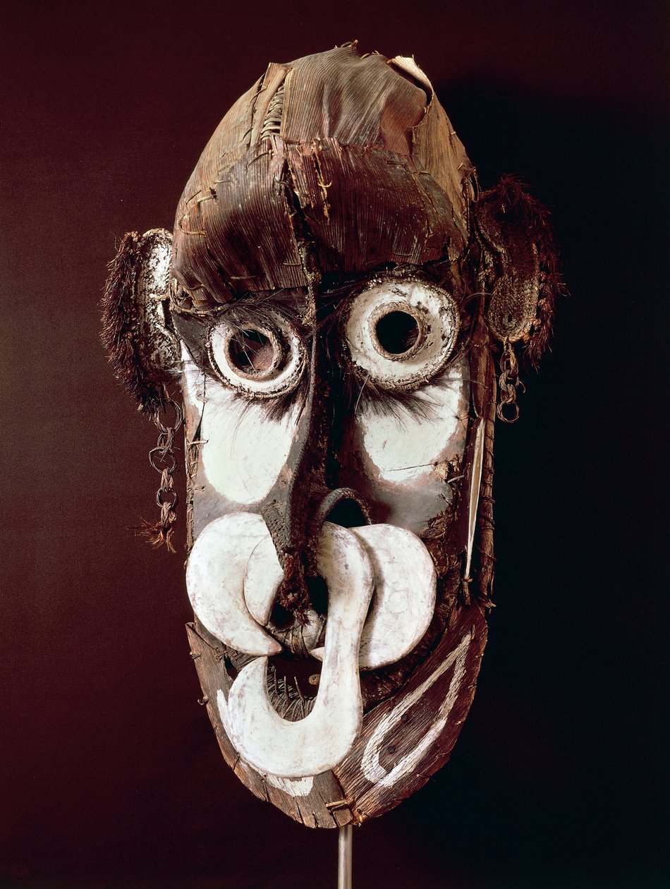 Masque tribal Kreimbit, bois et paille, Art africain, 20e siècle - African School