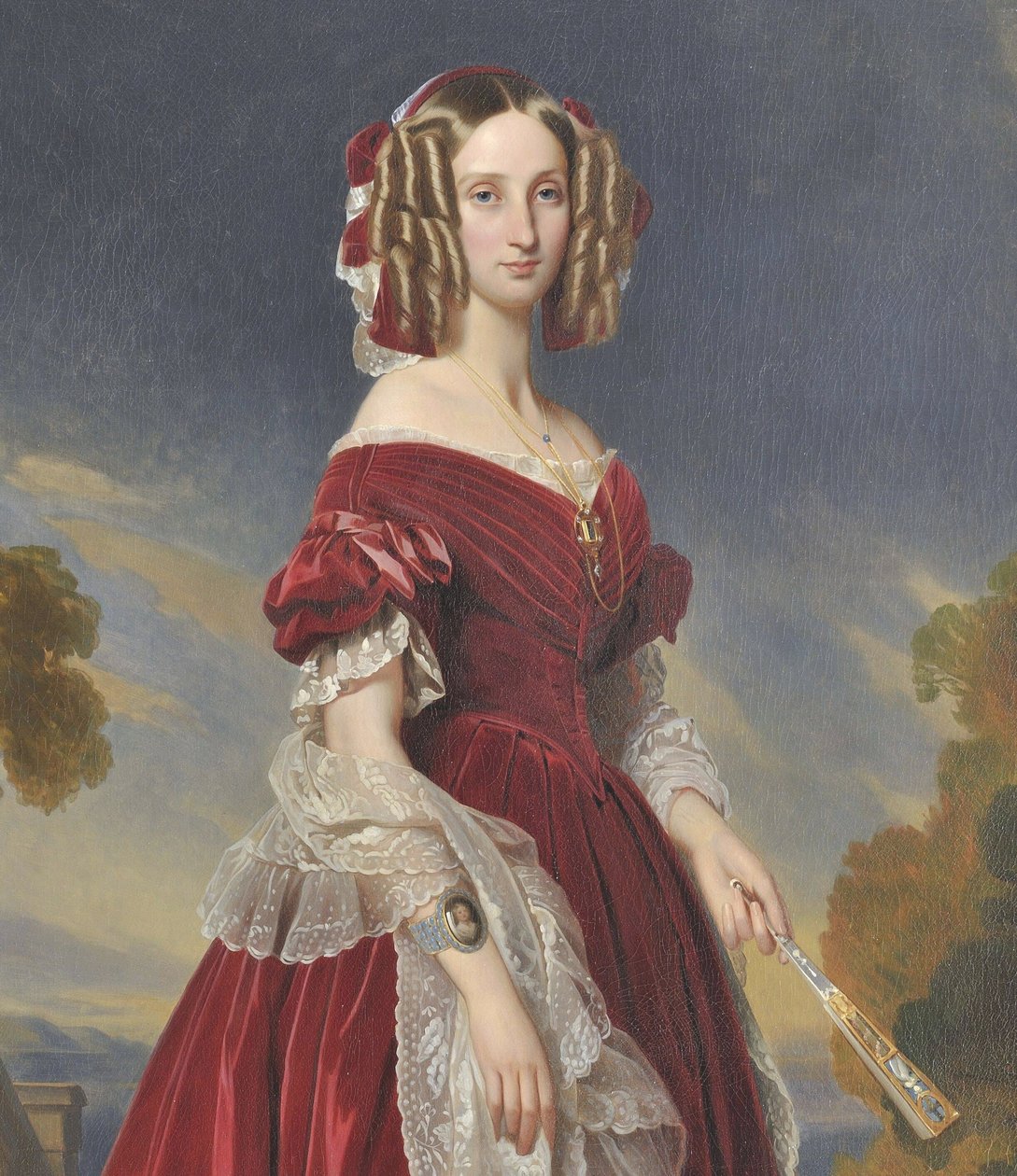 French: Portrait de la reine Louis-Marie en robe rouge Portrait of Queen Louise Marie in a red dress - after Franz Xaver Winterhalter
