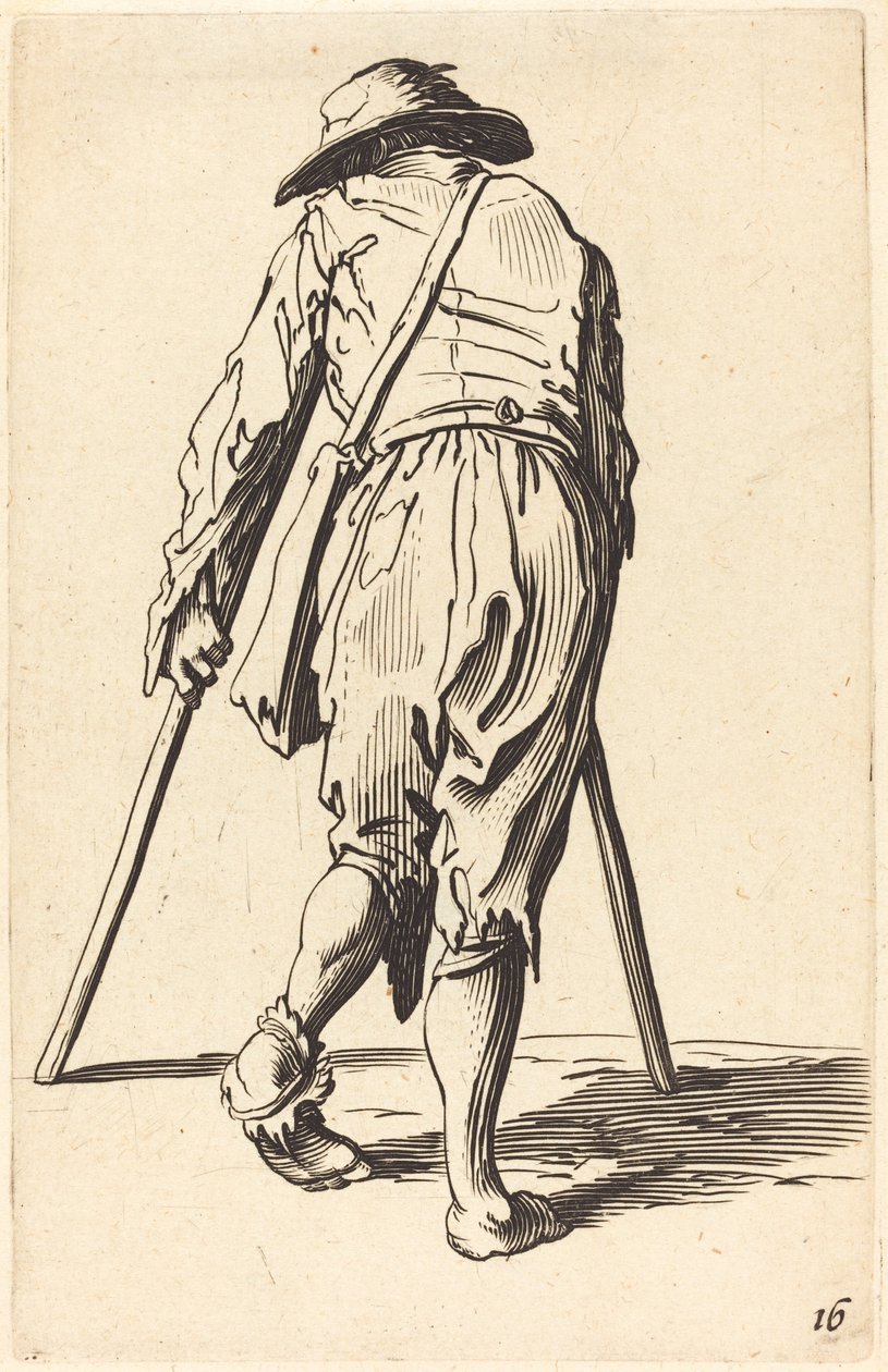 Mendiant avec des Béquilles et un Chapeau, Vue de Dos - After Jacques Callot