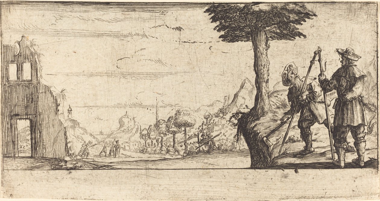 Paysage avec deux pèlerins - After Jacques Callot
