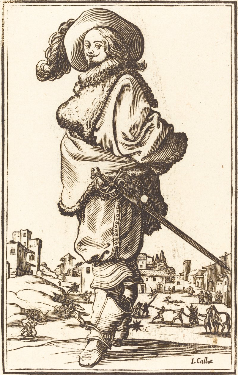 Noble homme avec plastron en fourrure - After Jacques Callot
