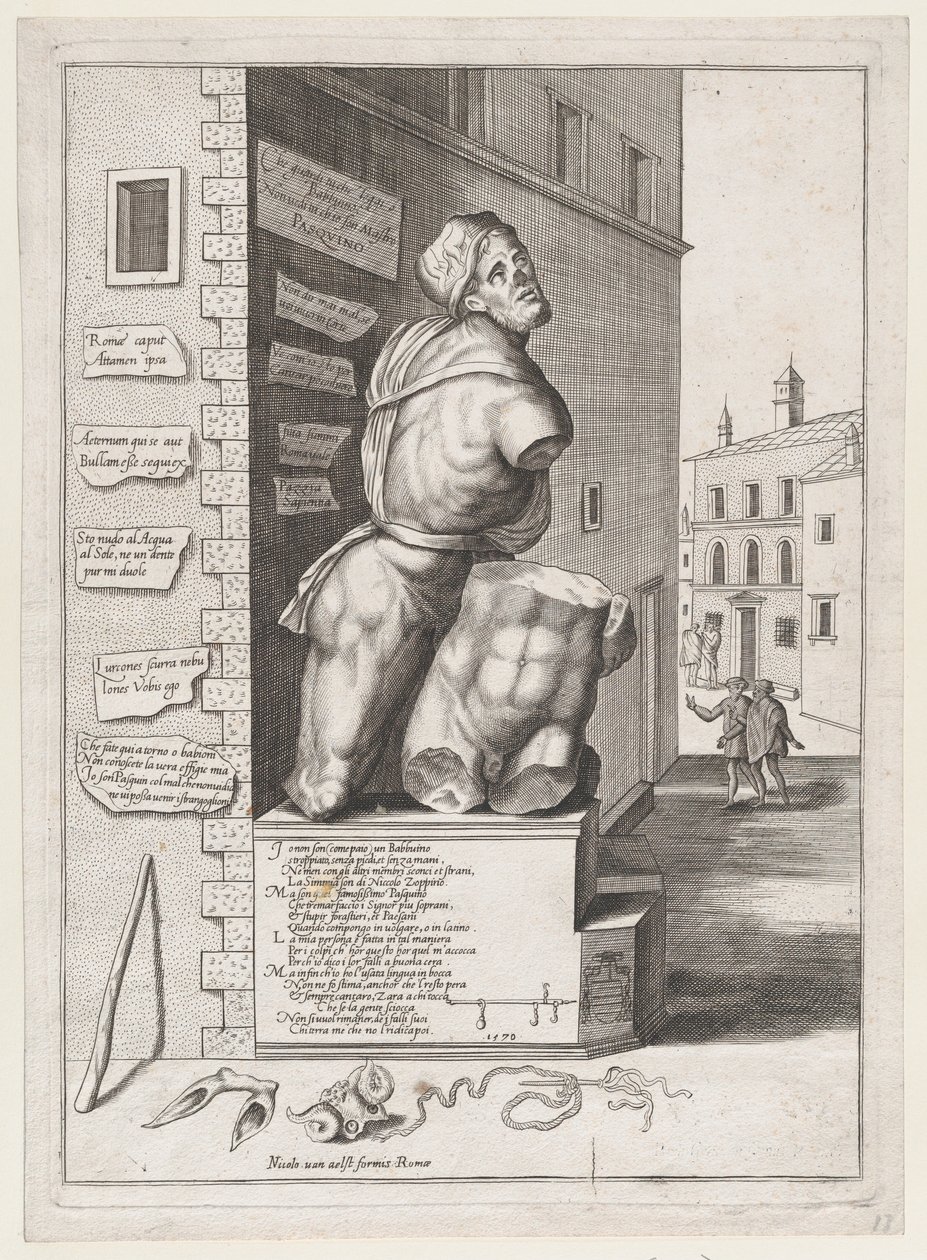 Statue de Pasquin dans la maison du cardinal Ursino, publiée après 1582 - After Nicolas Beatrizet.