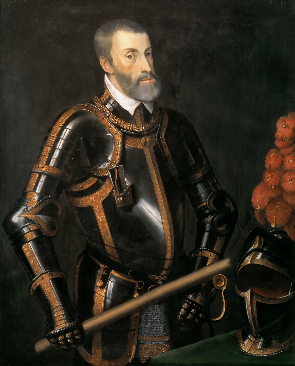 French : Empereur Charles V (1500-1558) en armure, portrait en demi-figure Emperor Charles V in armour - after Titian