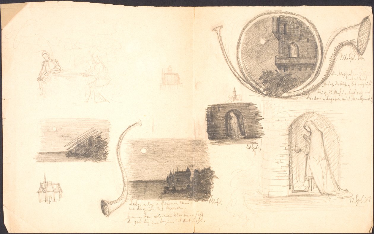 Feuille de Croquis avec Divers Motifs et Notes - Agnes Slott Møller