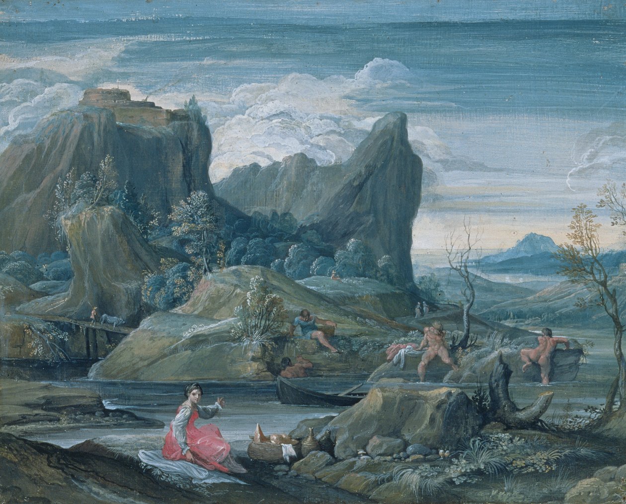 Paysage avec baigneurs - Agostino Carracci