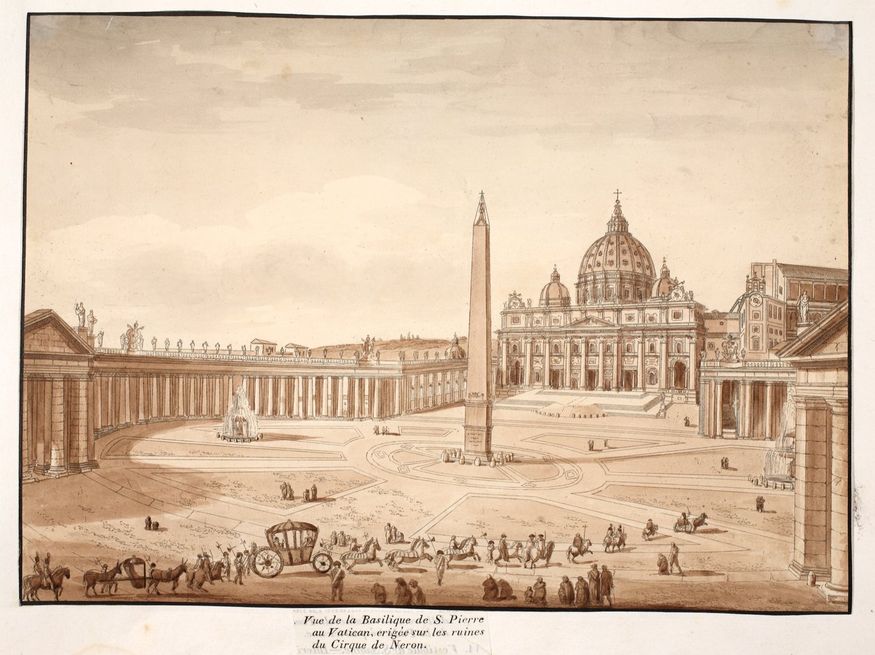 Vue de la basilique Saint-Pierre au Vatican, construite sur les ruines du Cirque de Néron, 1833 - Agostino Tofanelli