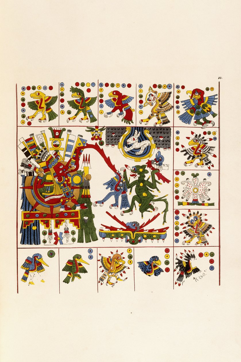 Une page du livre "Antiquités du Mexique : comprenant des fac-similés de peintures et hiéroglyphes anciens mexicains", vers 1830-1848 - Agostino Aglio