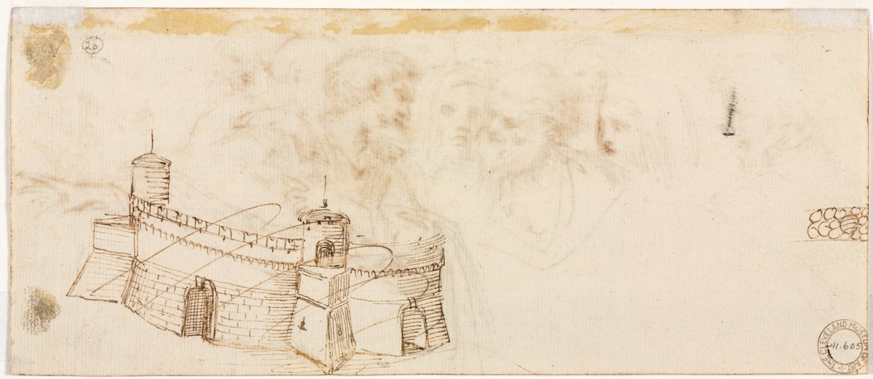 Forteresse crénelée verso, 2ème moitié des années 1500 - Agostino Carracci