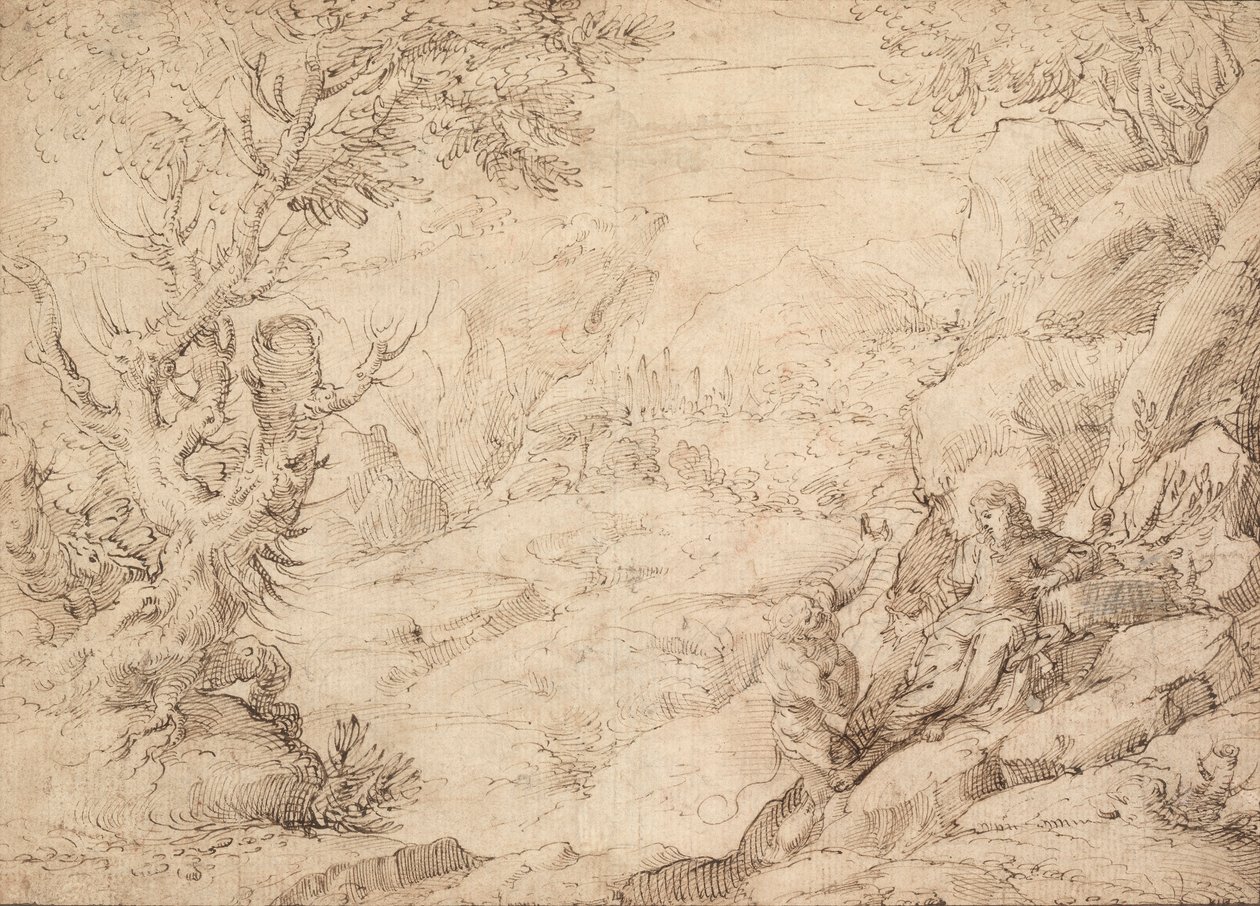 Paysage avec La Tentation du Christ - Agostino Carracci